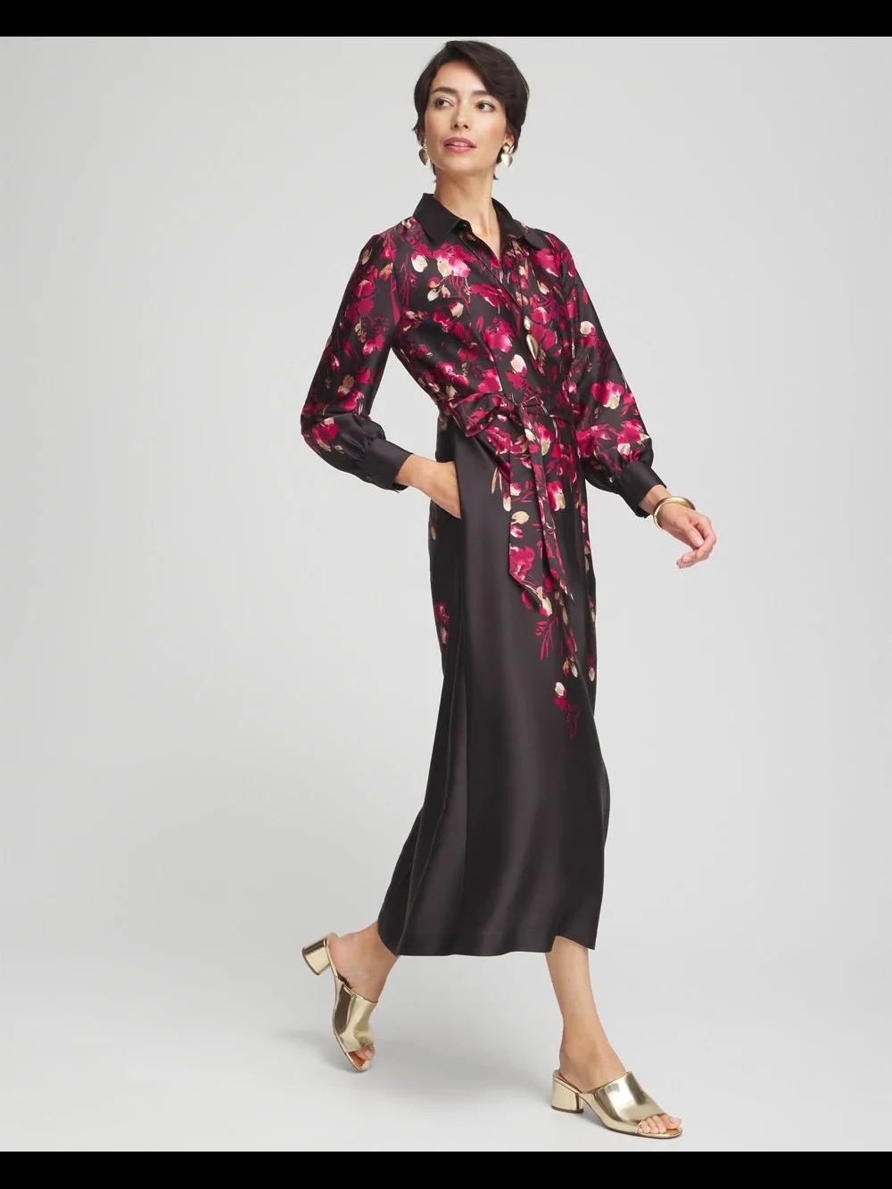 Leaf Print Shirt Dress